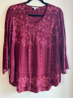 John Mark Embroidered V-Neck Tunic - Wine